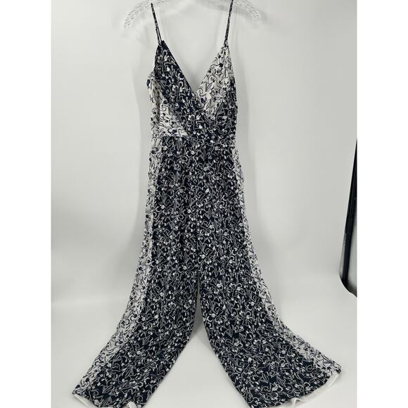 Tanya Taylor Silk Jumpsuit Womens 2 Priscilla Floral Wide Leg $595 FLAW Blue - Picture 1 of 12